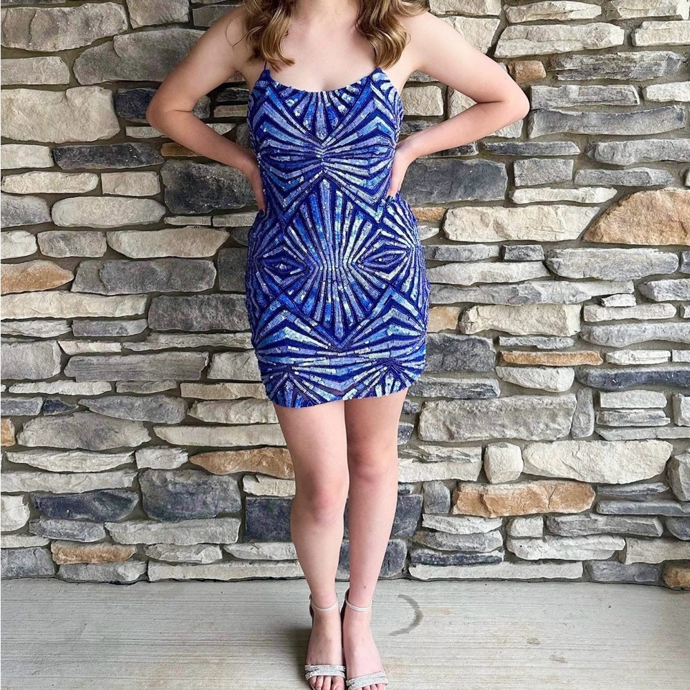 Alyce Paris Blue Sequin Prom Dress